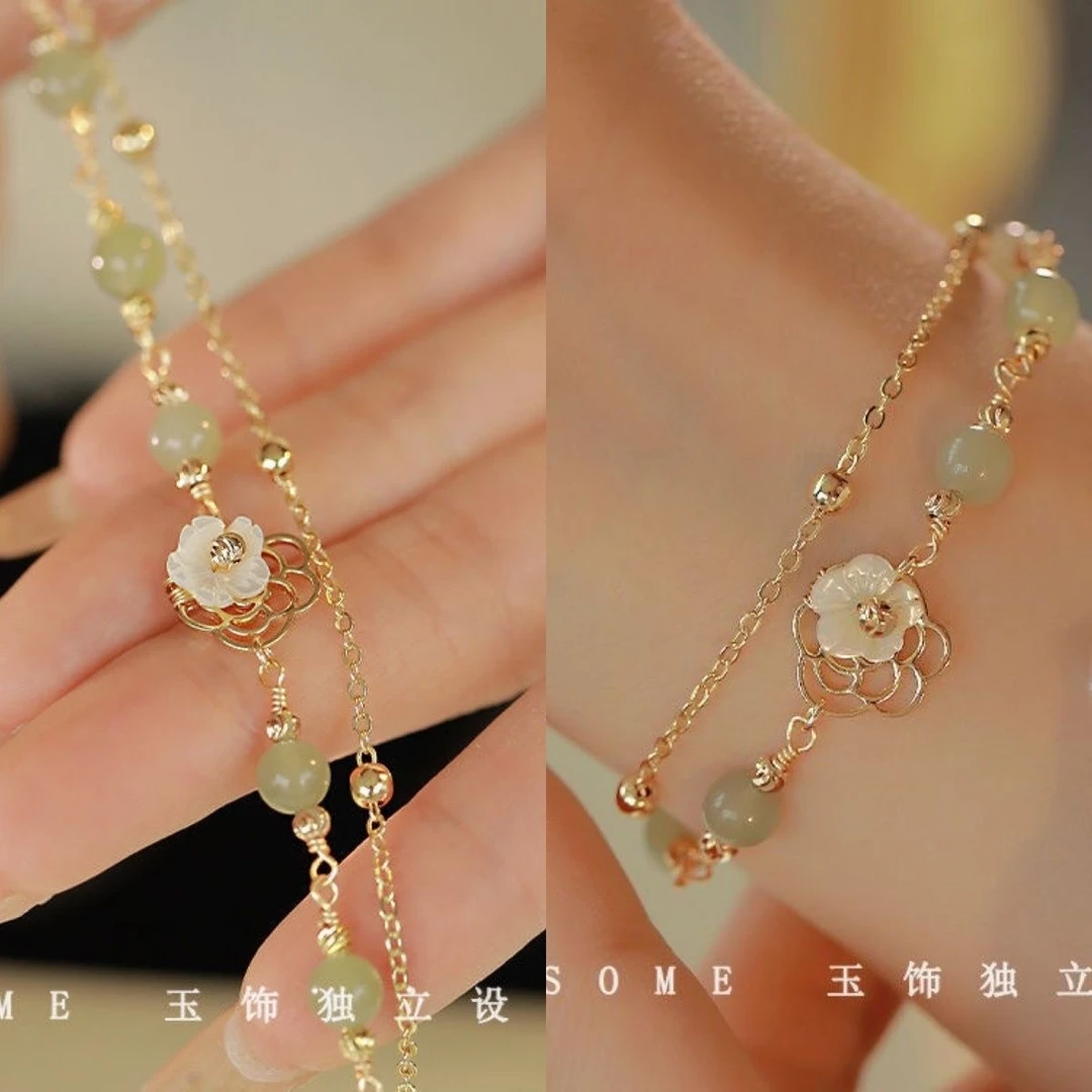 合金手链 如花似玉~双层叠戴手链女夏新百搭闺蜜小众ins气质优雅