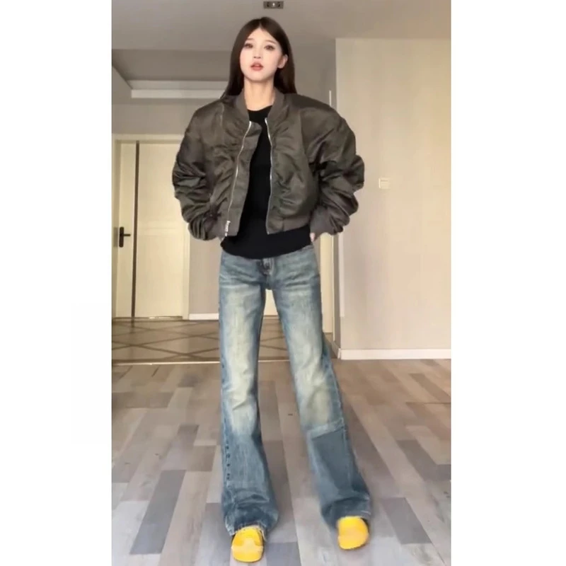 美式复古阔腿牛仔裤女2025秋季新款高腰宽松显瘦辣妹直筒拖地长裤