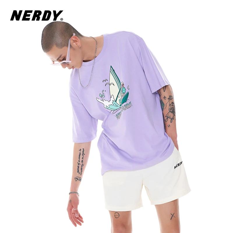 NERDY冲浪男孩图案短袖T恤出游情侣短袖女款舒适户外休闲夏季透气