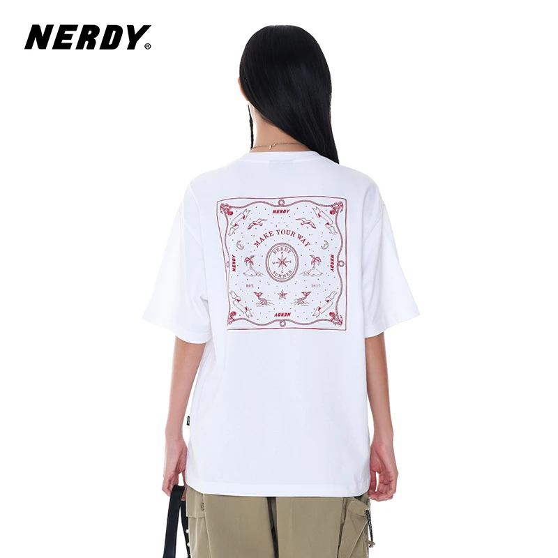 NERDY2024春夏新款情侣同款地图图案短袖女宽松休闲T恤上衣潮牌