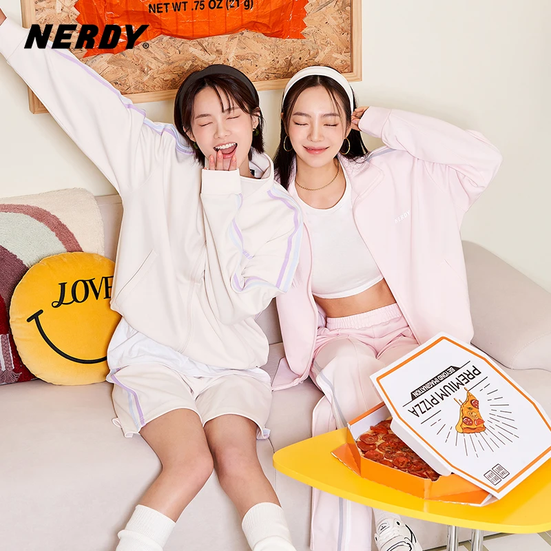 【官旗专享】NERDY2024NY系列双杠宽松运动服套装情侣同款外套女