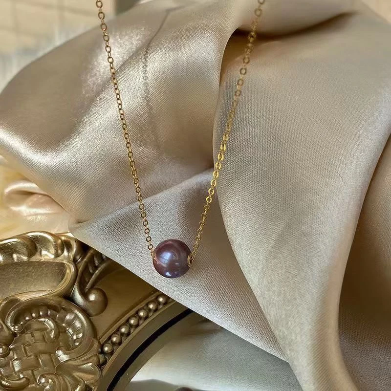 【新品·紫】18k金淡水珍珠紫珠路路通11-12mm