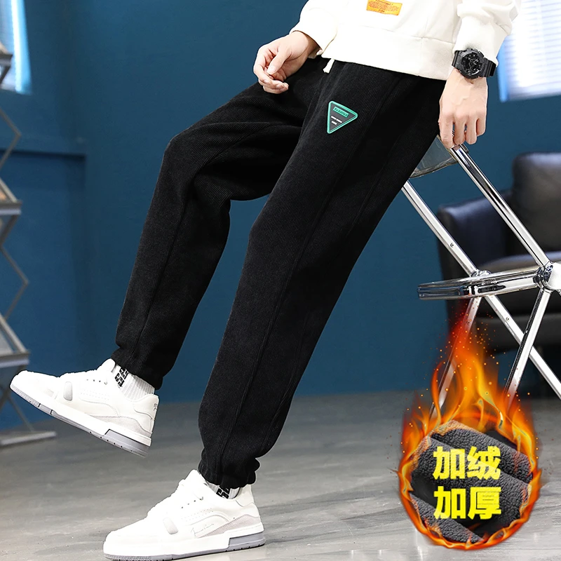 15岁高中生加绒裤子男14冬季加厚13运动卫裤青少年初中学生12长裤