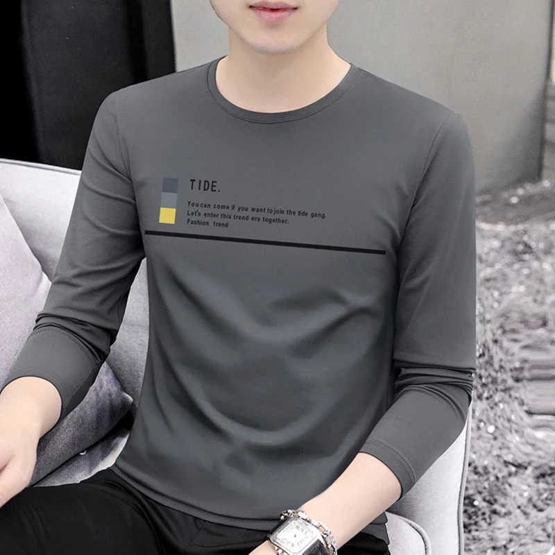 莫代尔纯棉男士长袖T恤圆领印花打底衫秋季新款外穿百搭上衣体恤