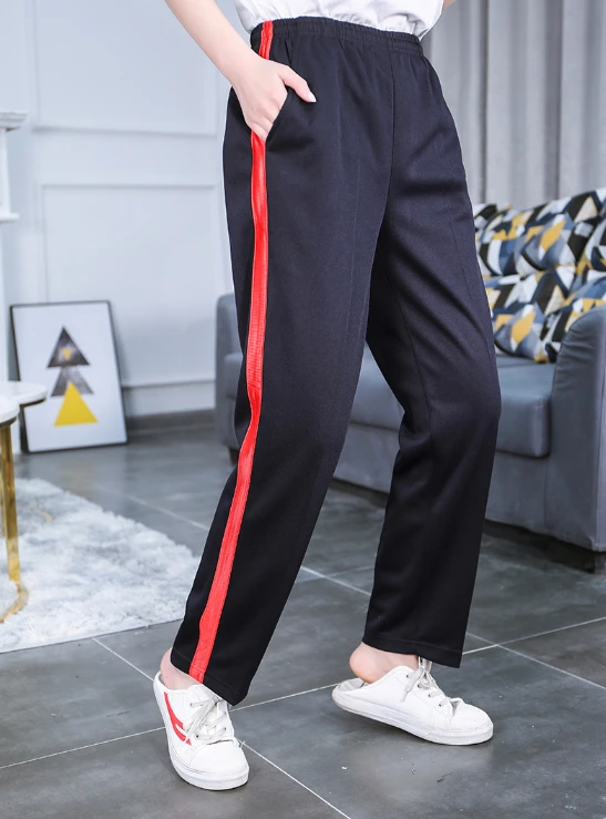 藏蓝色红粗宽条杠男女校服裤初中蓝色高中学生大码春秋校裤款裤子