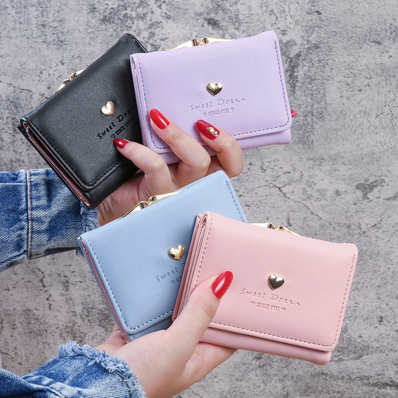 钱包女短款网红新款韩版时尚小清新爱心三折女士零钱包硬币包卡包