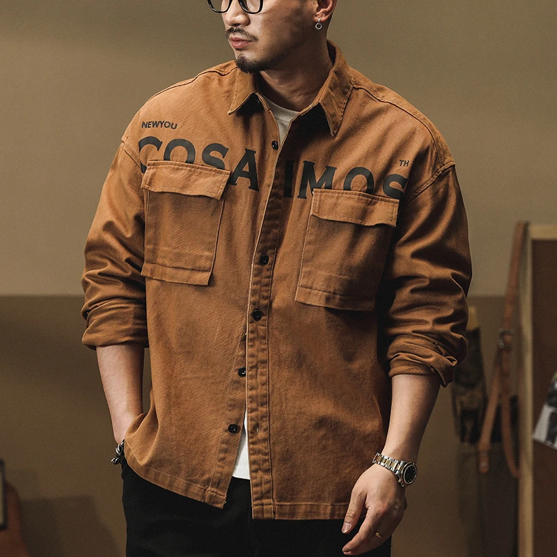 潮掌柜日系复古男士宽松大码印花休闲服男装纯棉外套时尚户外百搭