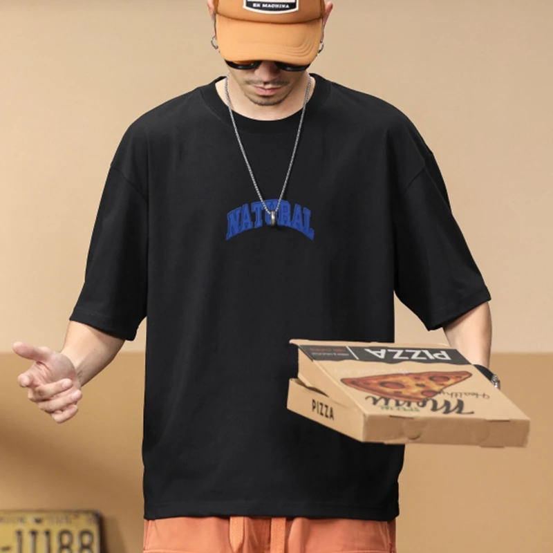 潮掌柜盐系男友穿搭短袖夏季薄款半袖男宽松潮流印花时尚圆领T恤
