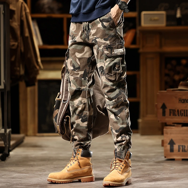 潮掌柜潮流百搭工装裤多口袋迷彩卡其裤子男款户外百搭宽松工装裤