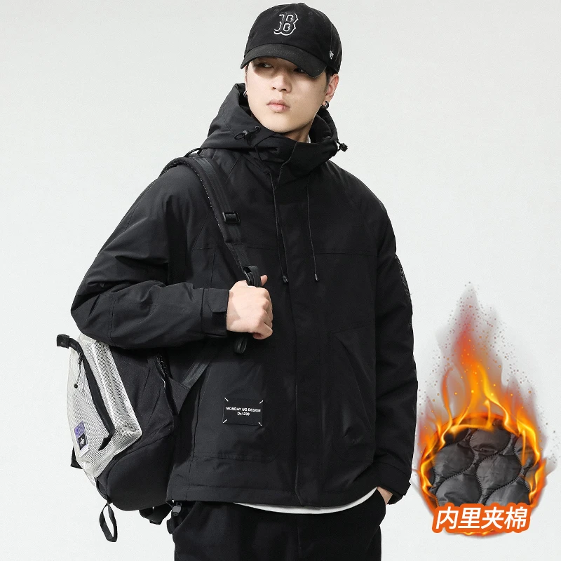 潮掌柜潮流加厚加棉外套秋冬款潮牌连帽休闲工装冲锋衣时尚外套男