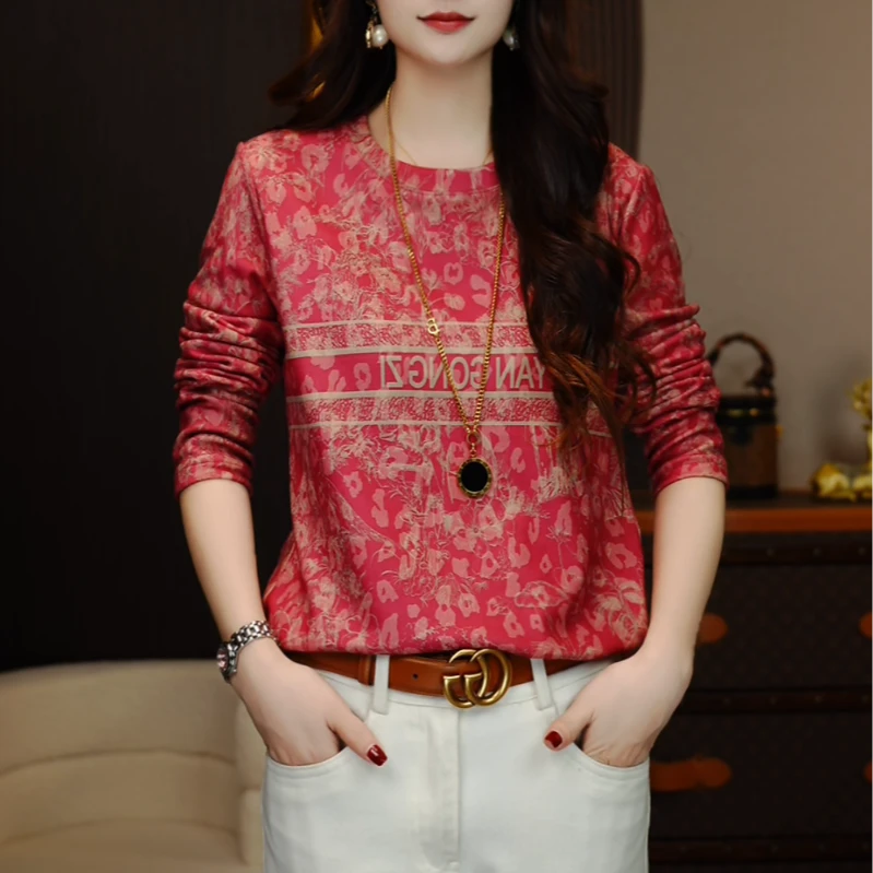 【南油艳公子】雾都少女新款印花时尚修身百搭圆领打底衫112401