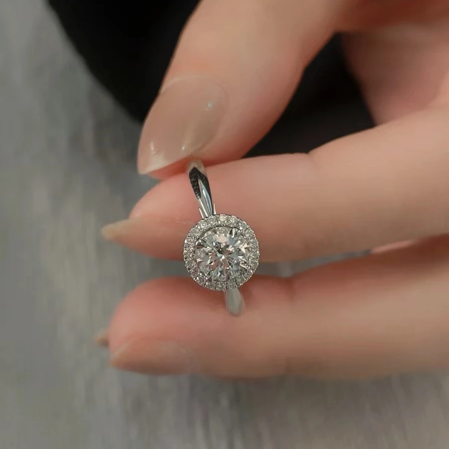 925银莫桑石戒指 【光臂圆包】925银莫桑钻时尚饰品不掉色戒指