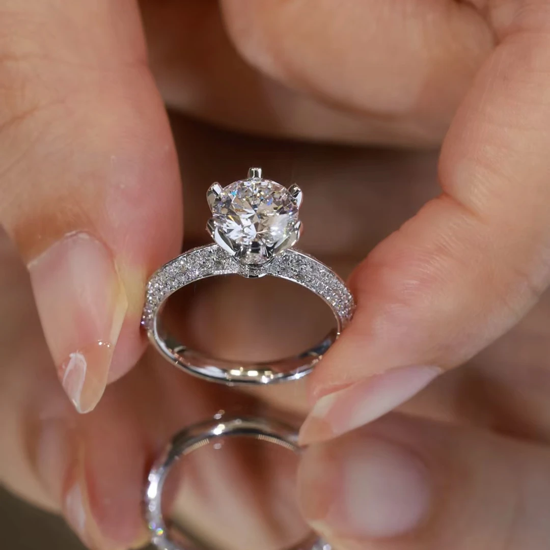 925银莫桑石戒指 【半壁江山】银莫桑钻戒经典轻奢结婚不掉色戒指