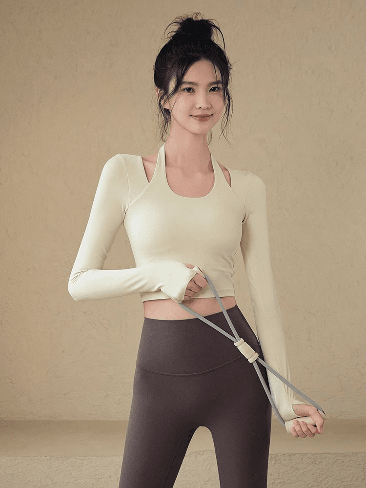 秋冬季瑜伽服女带胸垫运动上衣修身气质长袖普拉提训练跑步健身服