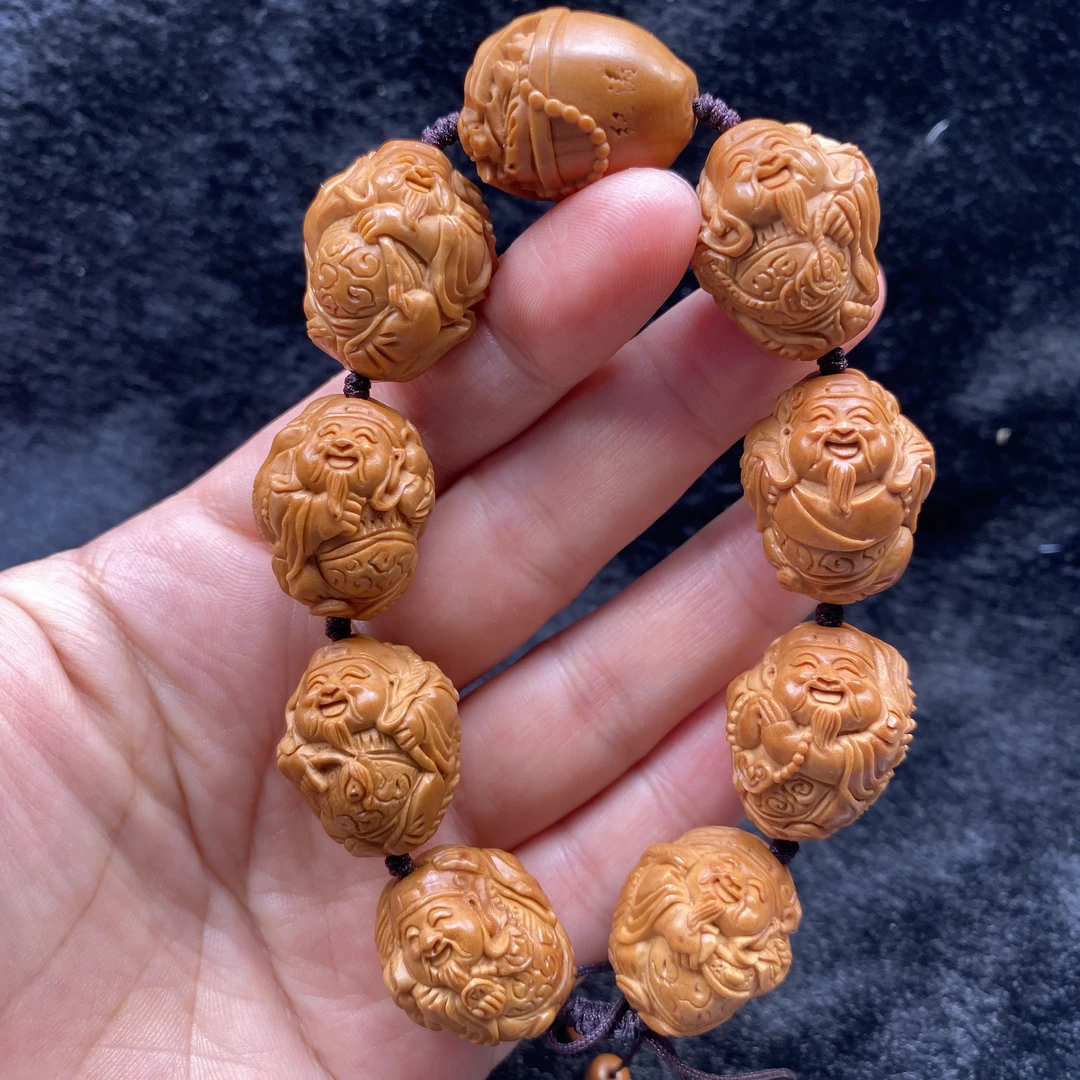瑞兽财神  橄榄核雕刻精品文玩手串