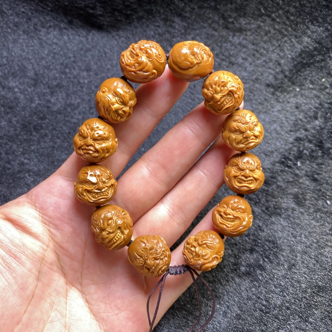 龙虎恶僧  橄榄核雕刻精品文玩手串