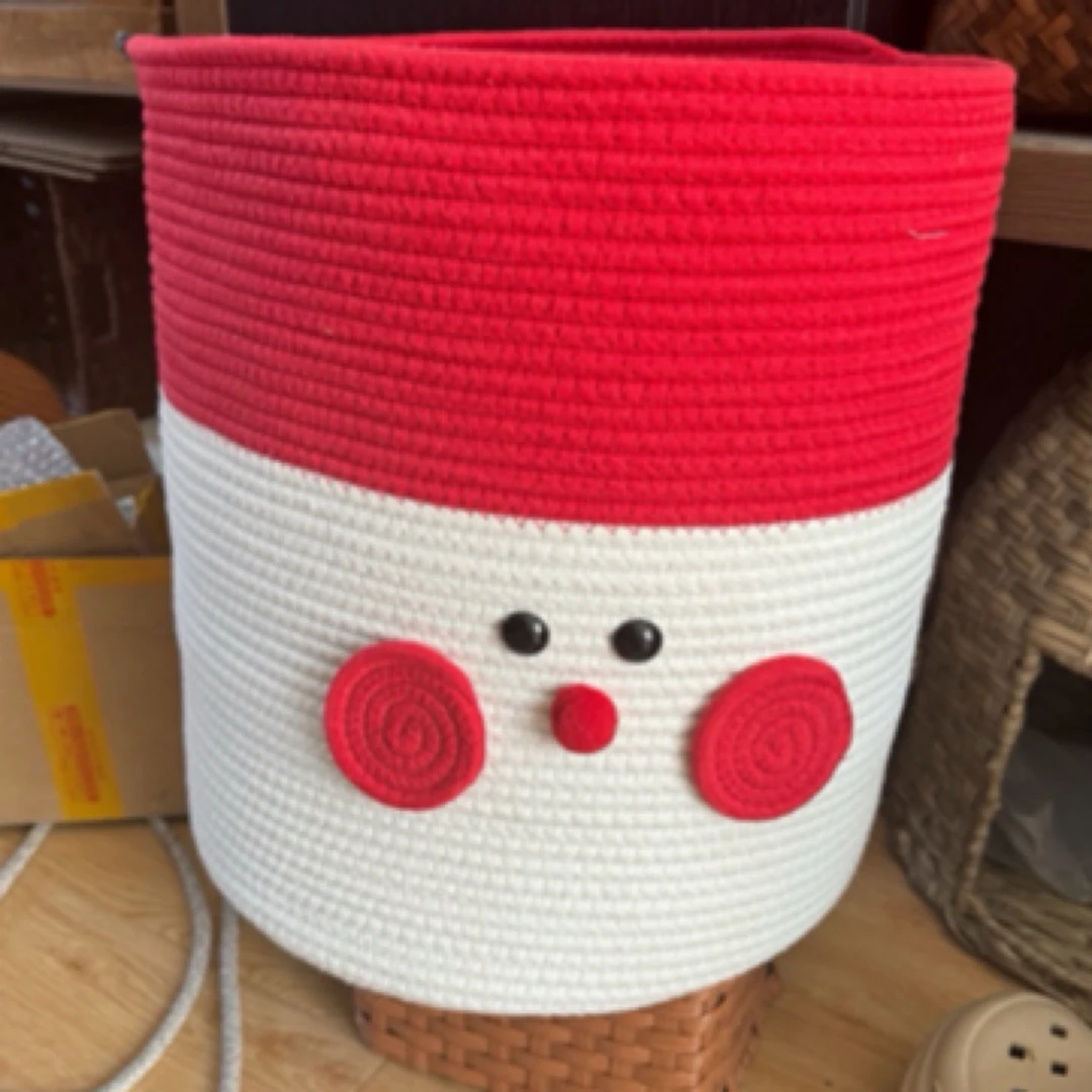 微脏红白雪人大桶棉绳收纳筐（直播间展示为准）