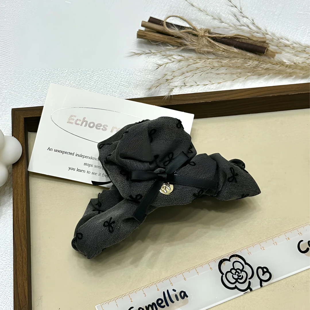 新款皱褶布艺蝴蝶结发夹高级感气质发量多抓盘发鲨鱼夹发饰B030