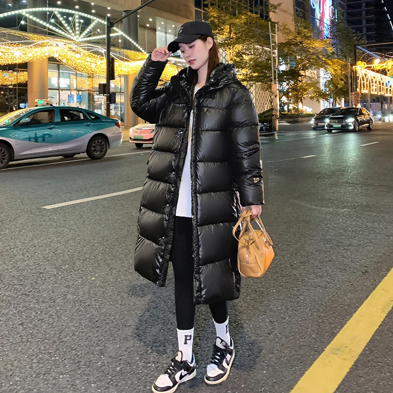 黑金棉服男女同款长款过膝冬季新款韩版加厚情侣保暧棉衣宽松