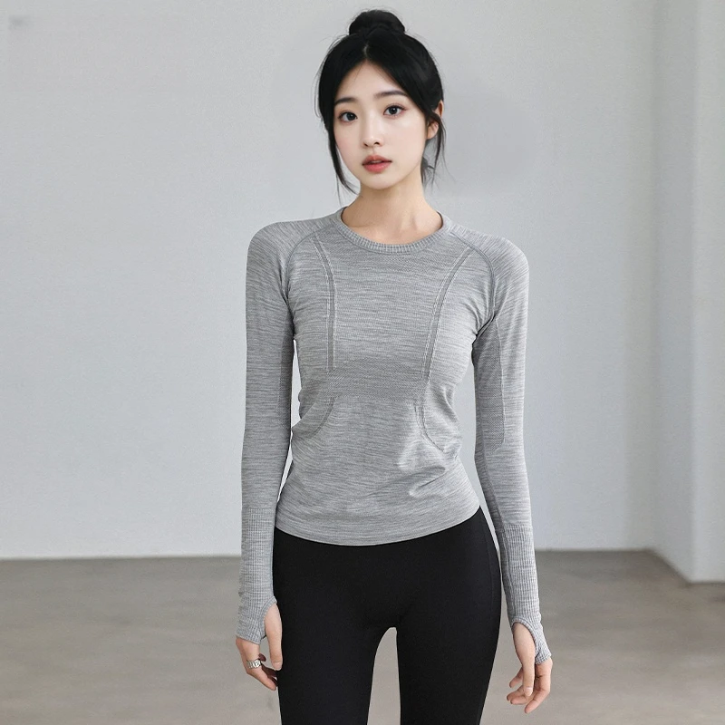 LULU秋冬款运动上衣女专业跑步训练健身服长袖修身圆领速干瑜伽服