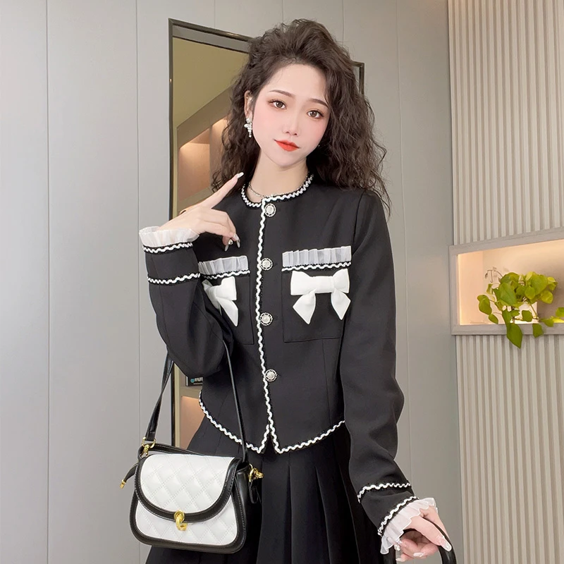 外套气质小香风时尚套装黑色秋季设计感百搭小众短款小个子