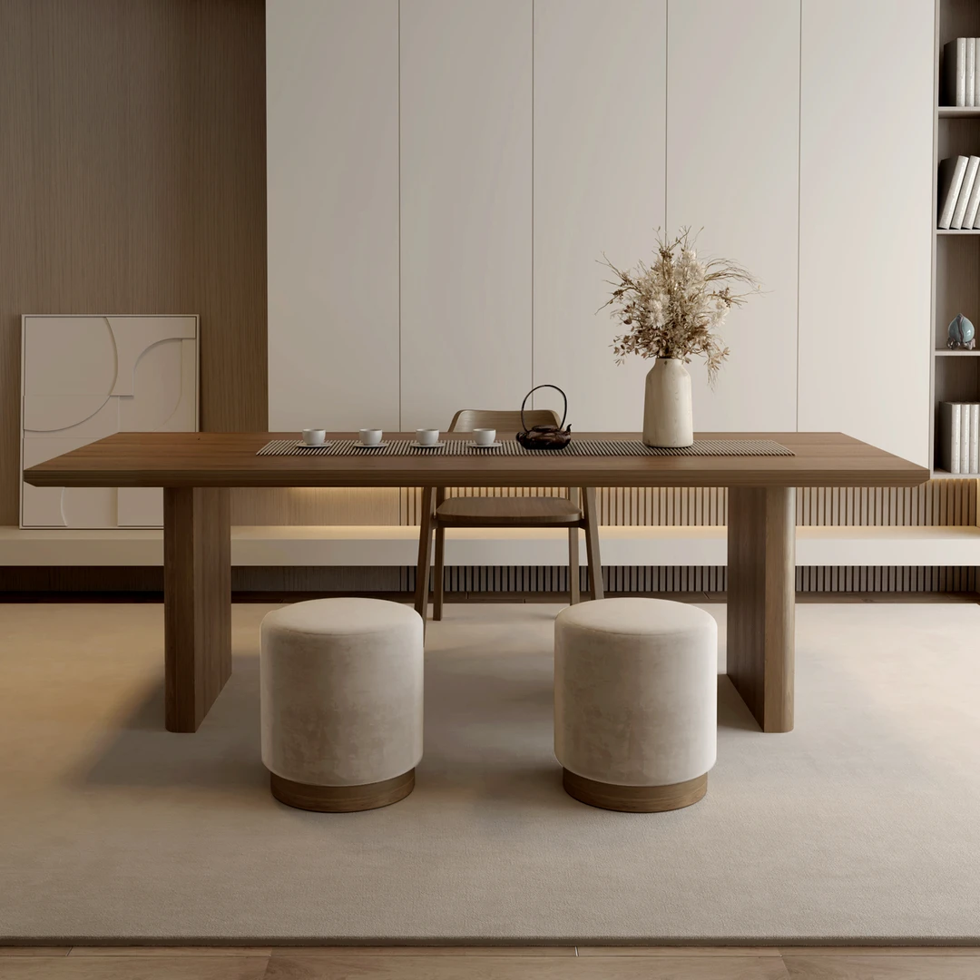 构形简约实木茶桌椅组合家用茶台大板桌原木风餐桌茶桌一体两用