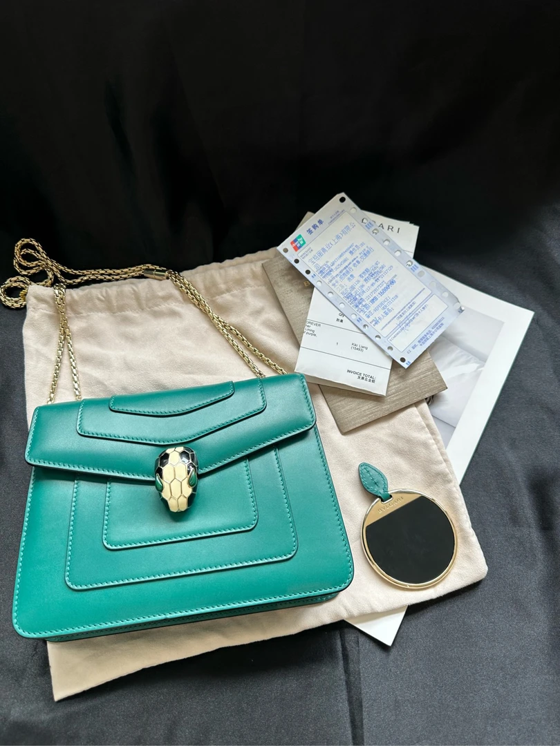 95新 BVLGARI/宝格丽 蛇头包 经典绿色