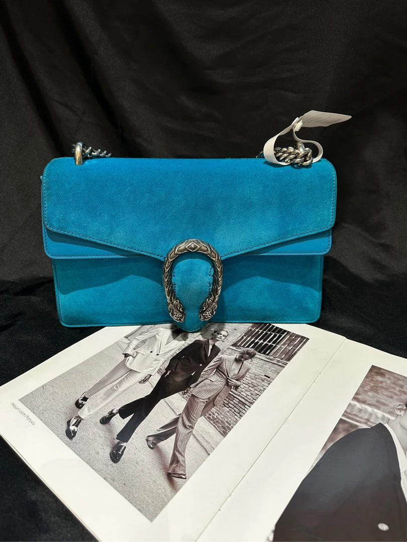 95新 GUCCI/古驰 Dionysus蓝色麂皮酒神中号 公价24000
