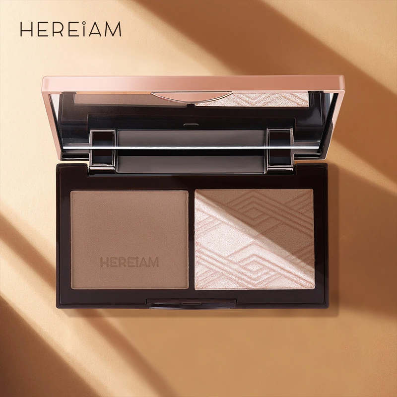 HEREIAM双色修颜盘裸妆自然哑光奶茶橘色持久腮红修容高光一体盘