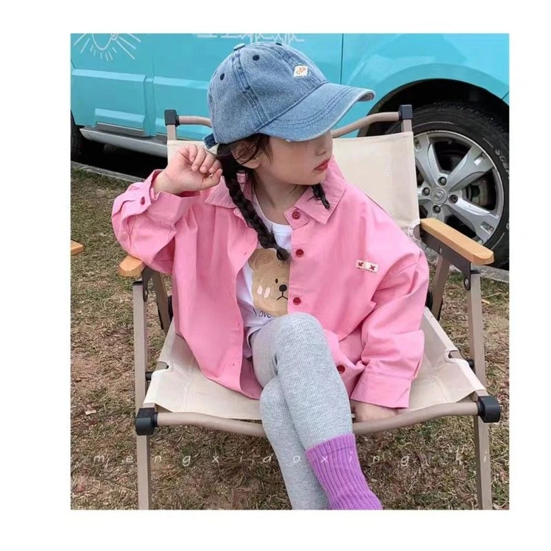 37018女童衬衫春秋新款儿童衬衣洋气时髦粉色外套女宝宝秋装上衣