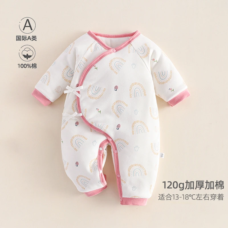 新生儿衣服0-3个月宝宝120克加棉蝴蝶衣初生儿保暖和尚服连体哈衣
