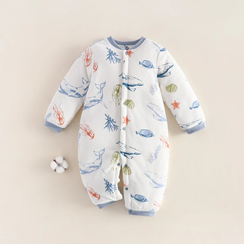 婴儿120克加棉连体衣男女宝宝冬季加厚保暖哈衣爬服冬款棉衣棉服