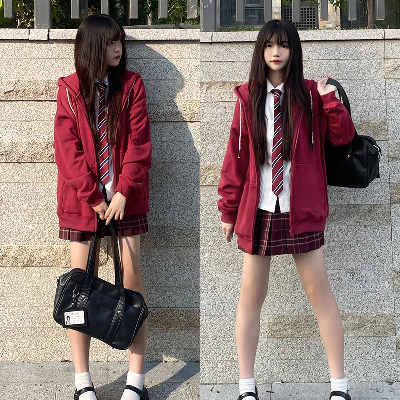 【清清】东京岁时记jk春秋学院风百搭休闲刺绣连帽情侣卫衣外套女装