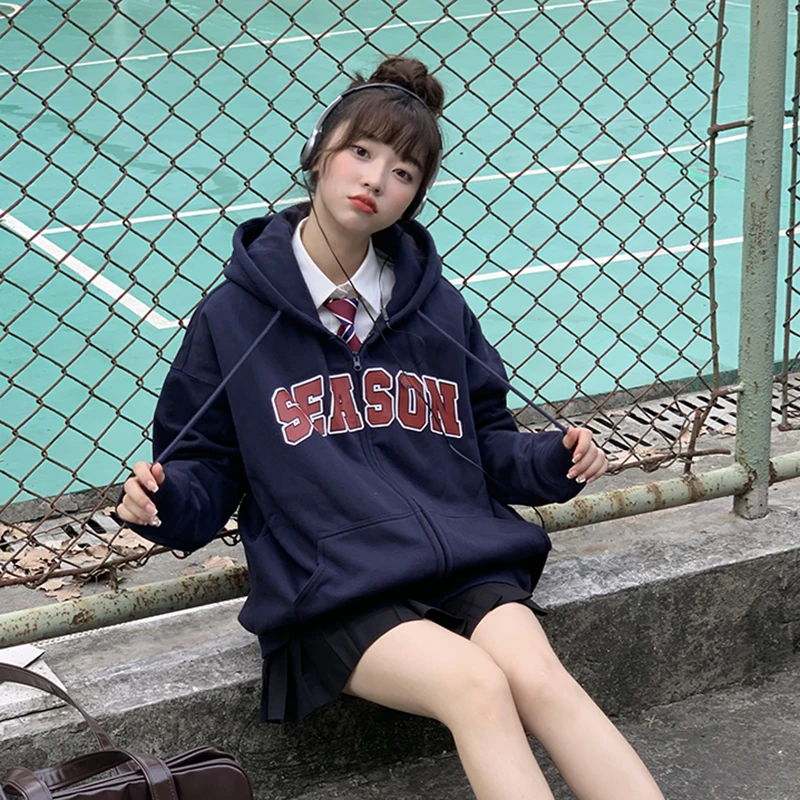 【清清】东京岁时记jk加绒加厚休闲春秋开衫百搭连帽慵懒感卫衣外套