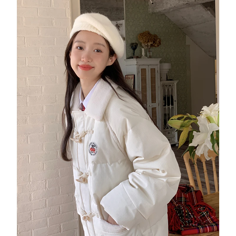 东京岁时记jk秋冬季加厚保暖外套设计感学生百搭小个子白色棉服