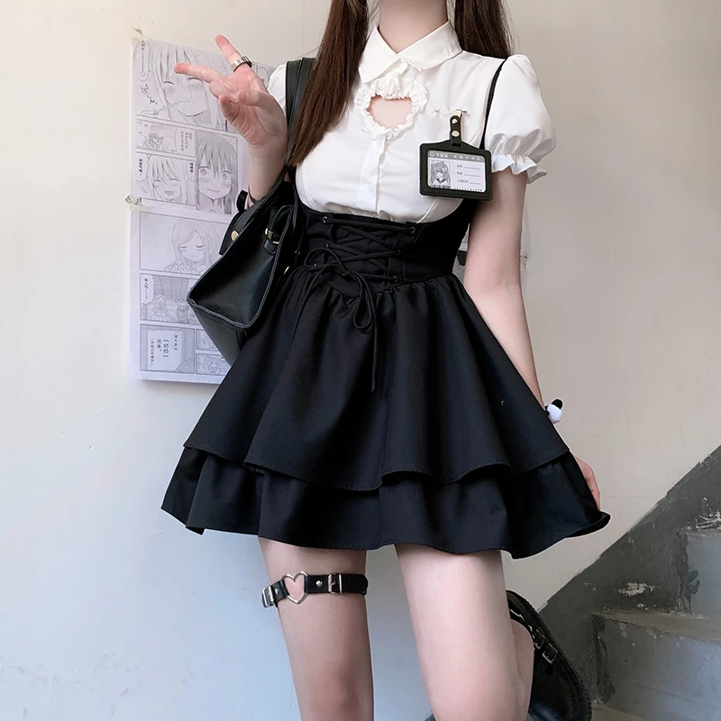 东京岁时记jk春夏季制服学院风修身镂空衬衫吊带抽绳连衣裙套装