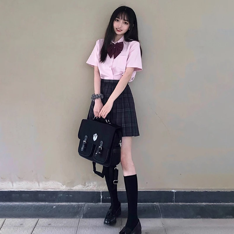 东京岁时记jk原创白色JK百搭宽松通勤学院风碳素笔格裙显瘦半身裙