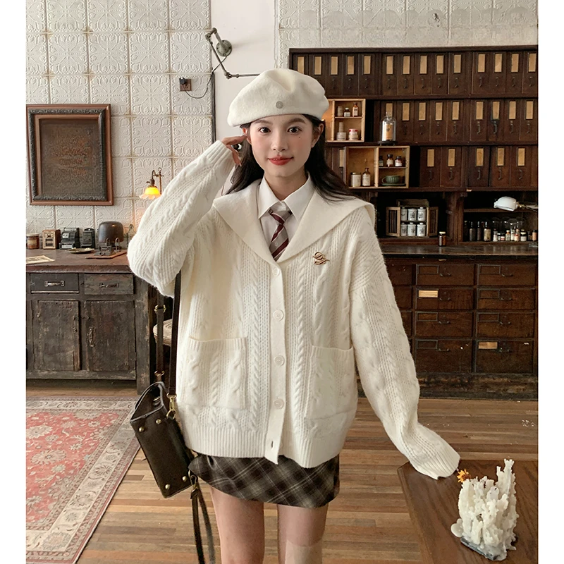 春秋季百搭学院风宽松毛衣JK长袖针织开衫外套东京岁时记jk布拉格