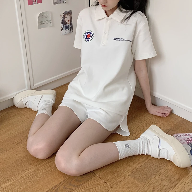 【清仓】东京岁时记jk春夏季时尚休闲上衣宽松女POLO衫套装快乐星球
