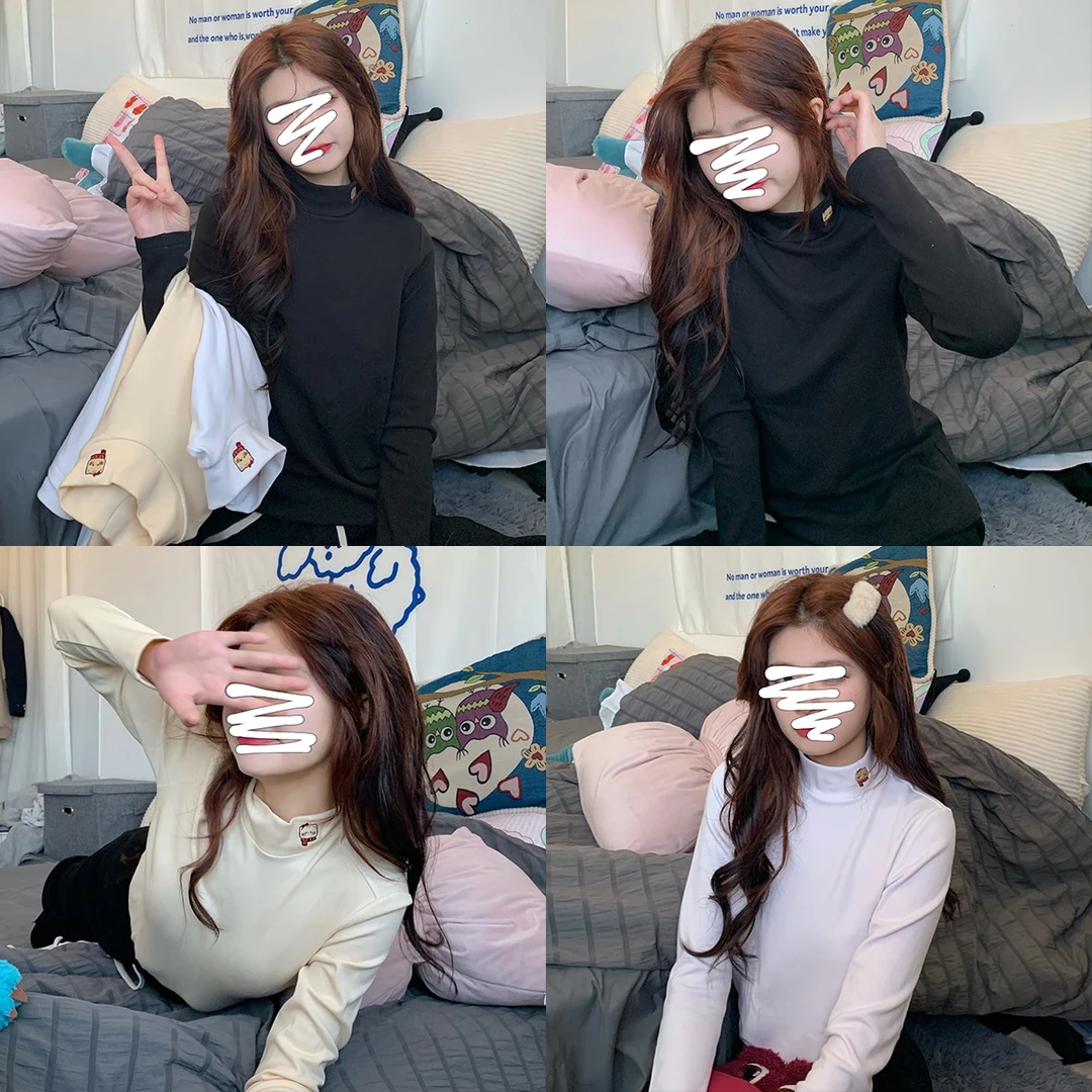 【清仓】东京岁时记jk薄款网红修身半高领刺绣百搭秋冬短款德绒衫