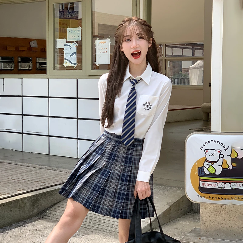东京岁时记jk韩版原创夏季校供制服学生长袖衬衫白色百搭短款套装