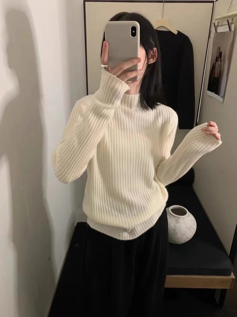 【必备打底】秋冬厚款坑条半高领设计软糯百搭毛衣打底