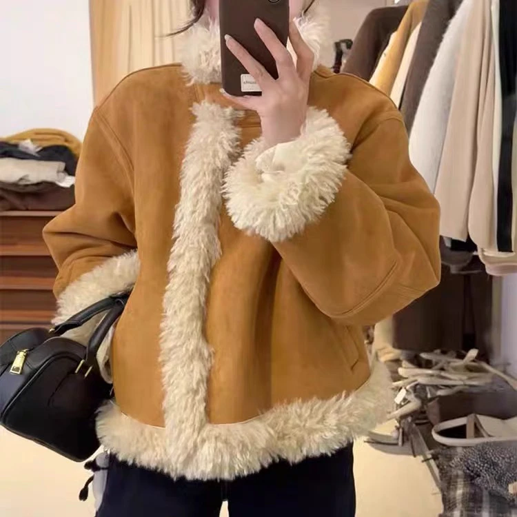 【冬日恋歌】韩代小众立领翻领超美加厚保暖皮毛一体外套