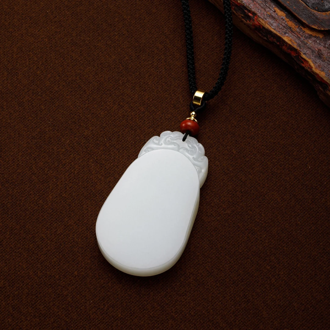 和田玉白玉玉牌无事牌挂坠 55g 66x38x9mm