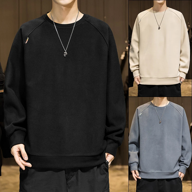 长袖T恤男士潮牌圆领2023新款加绒厚春秋冬季打底衫爆款秋装上衣