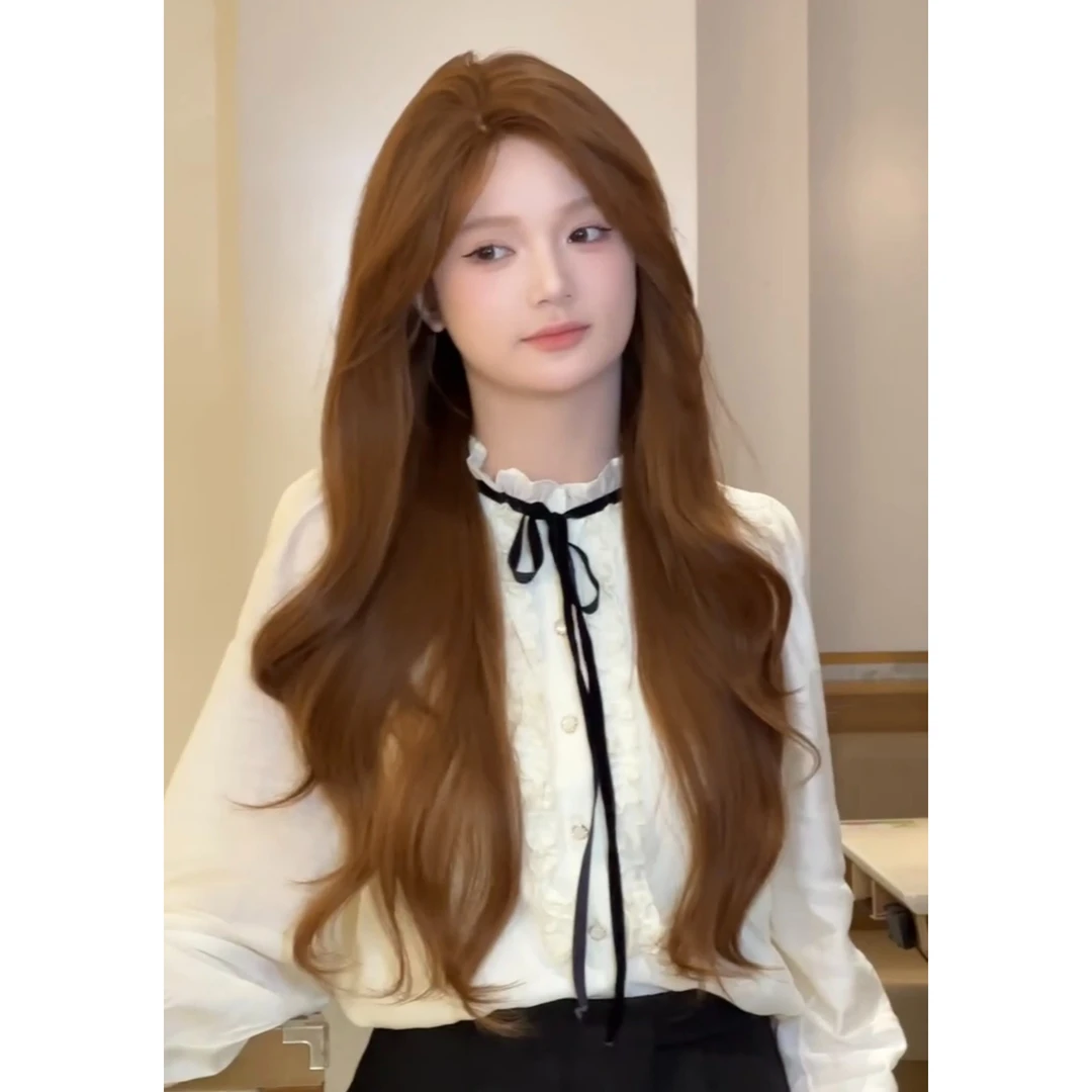 修剪版小亦不亦假发糖炒栗子小额蕾丝奶茶棕中分长卷女秋冬氛围感