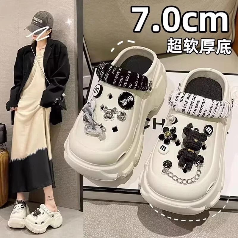 日本GP高跟EVA洞洞鞋女外穿2024夏季新款百搭松糕厚底包头凉鞋