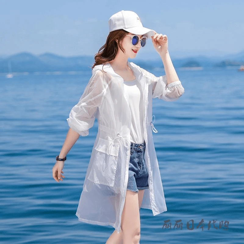 日本 防晒衣女夏季中长款2025新款皮肤衣百搭风衣防晒服薄