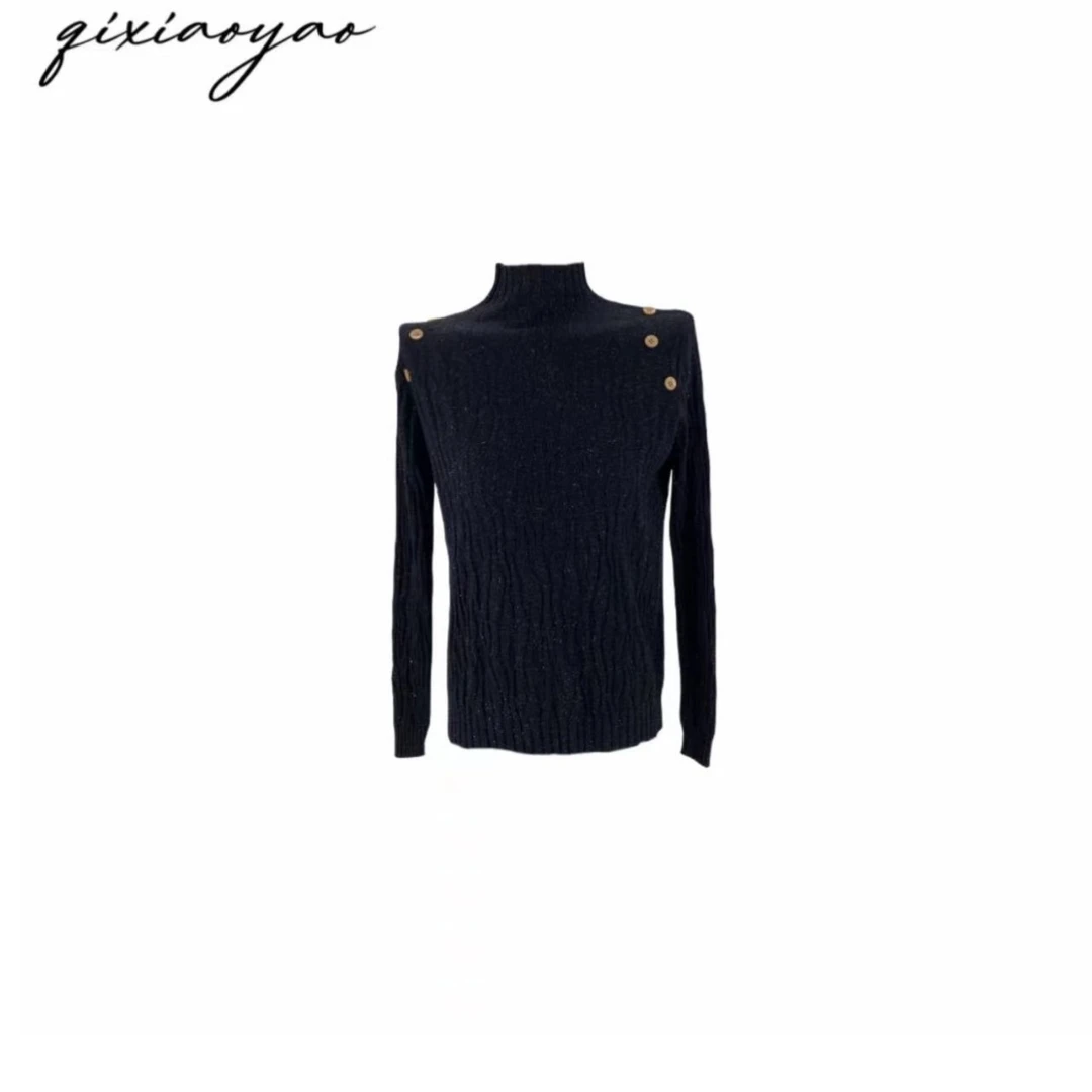 纯色亮丝半高领毛衣#QSLIL48036