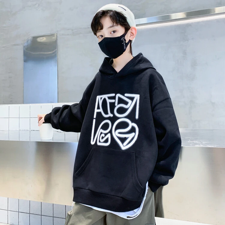 男童2024新款中大童装上衣儿童男孩酷帅连帽卫衣帅气宽松SFWG8011